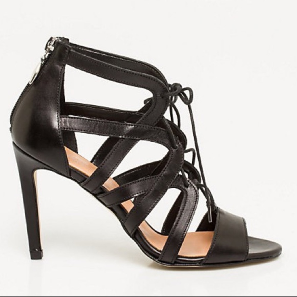 💯Leather Black Lace Up Heeled Sandals